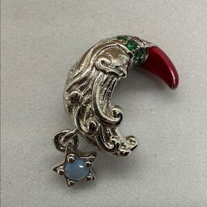 Sterling Silver Santa Moon Charm with Red Enamel & Star Dangle